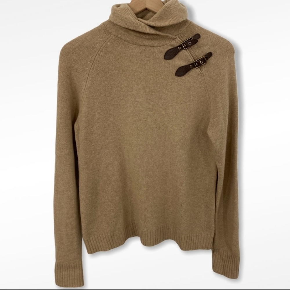 Ralph Lauren Tan Lambswool Leather Buckle Sweater
